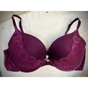 Ambrielle Lingerie Push-Up Bra 38D Maroon Hot Pink Lace Padded Gorgeous Sexy!!